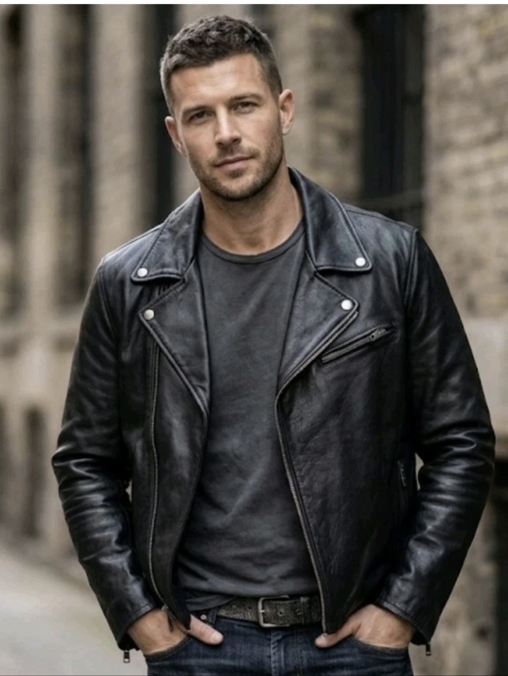GAP Black Peebled Leather Biker Jacket Size L.